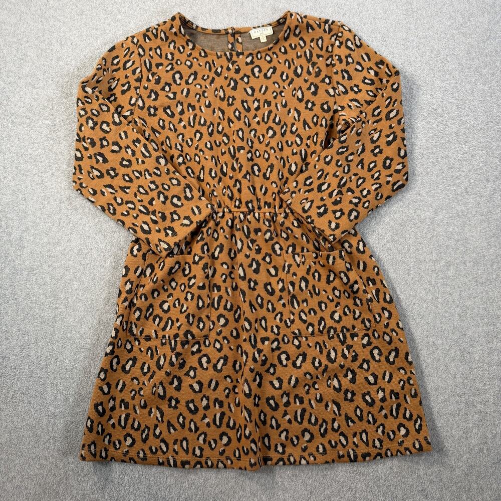HAYDEN Girls XL Leopard Print Long Sleeve Dress Brown Black Knit Pockets